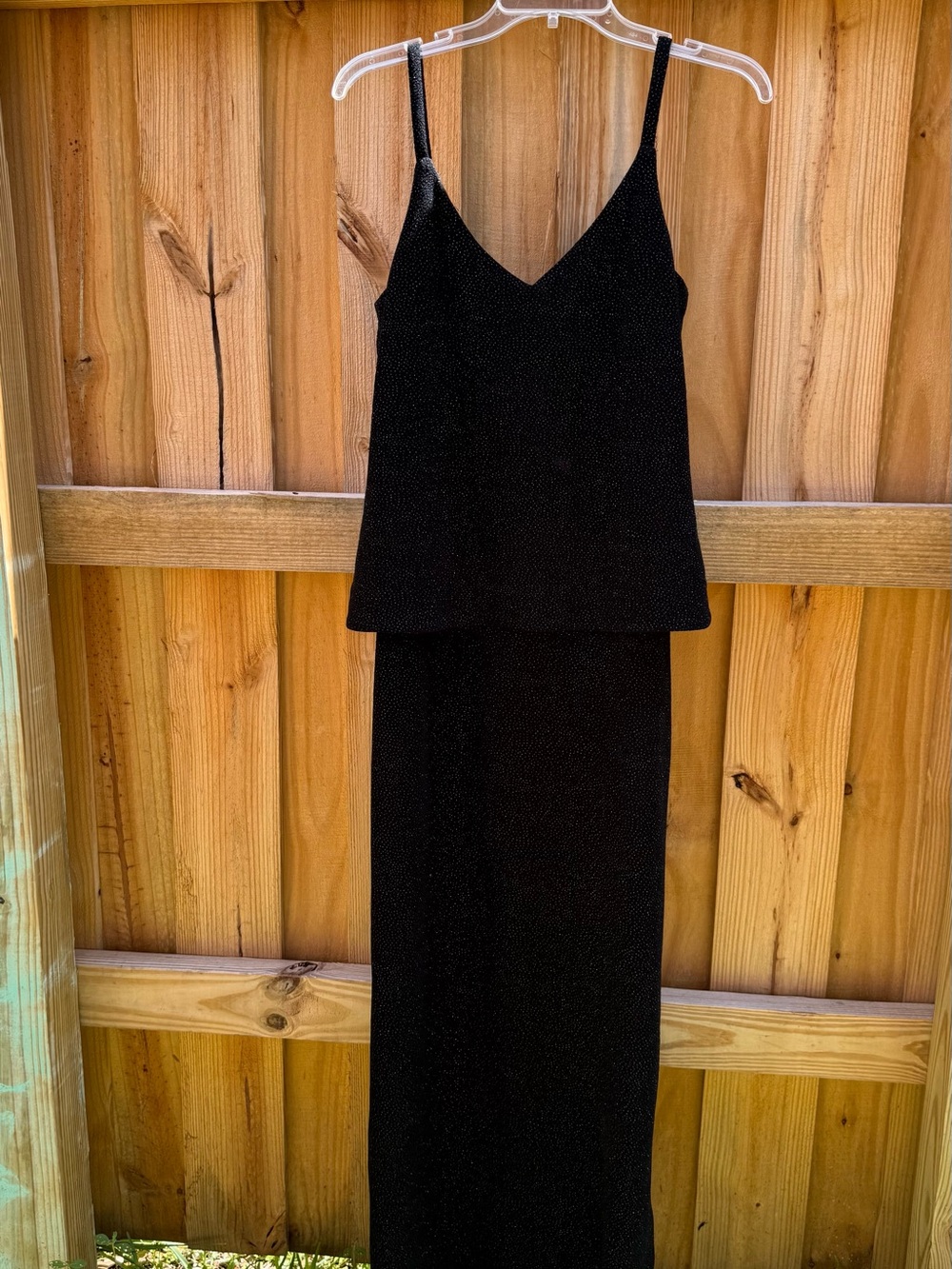 VINTAGE Victor Costa Black Sparkle V-Neck Maxi Dress with Slim Straps